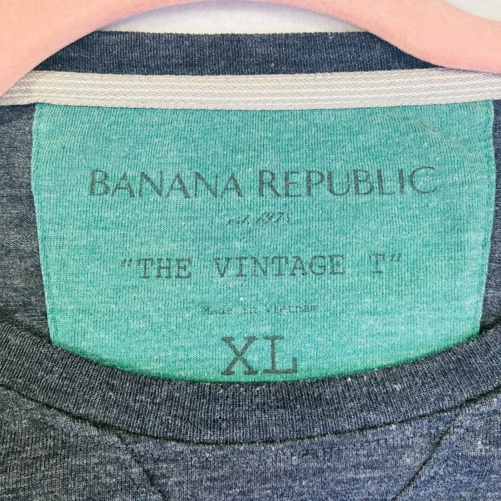 Banana Republic Mens XL The Vintage T Long Sleeve Heather Navy Teal Stripe Shirt